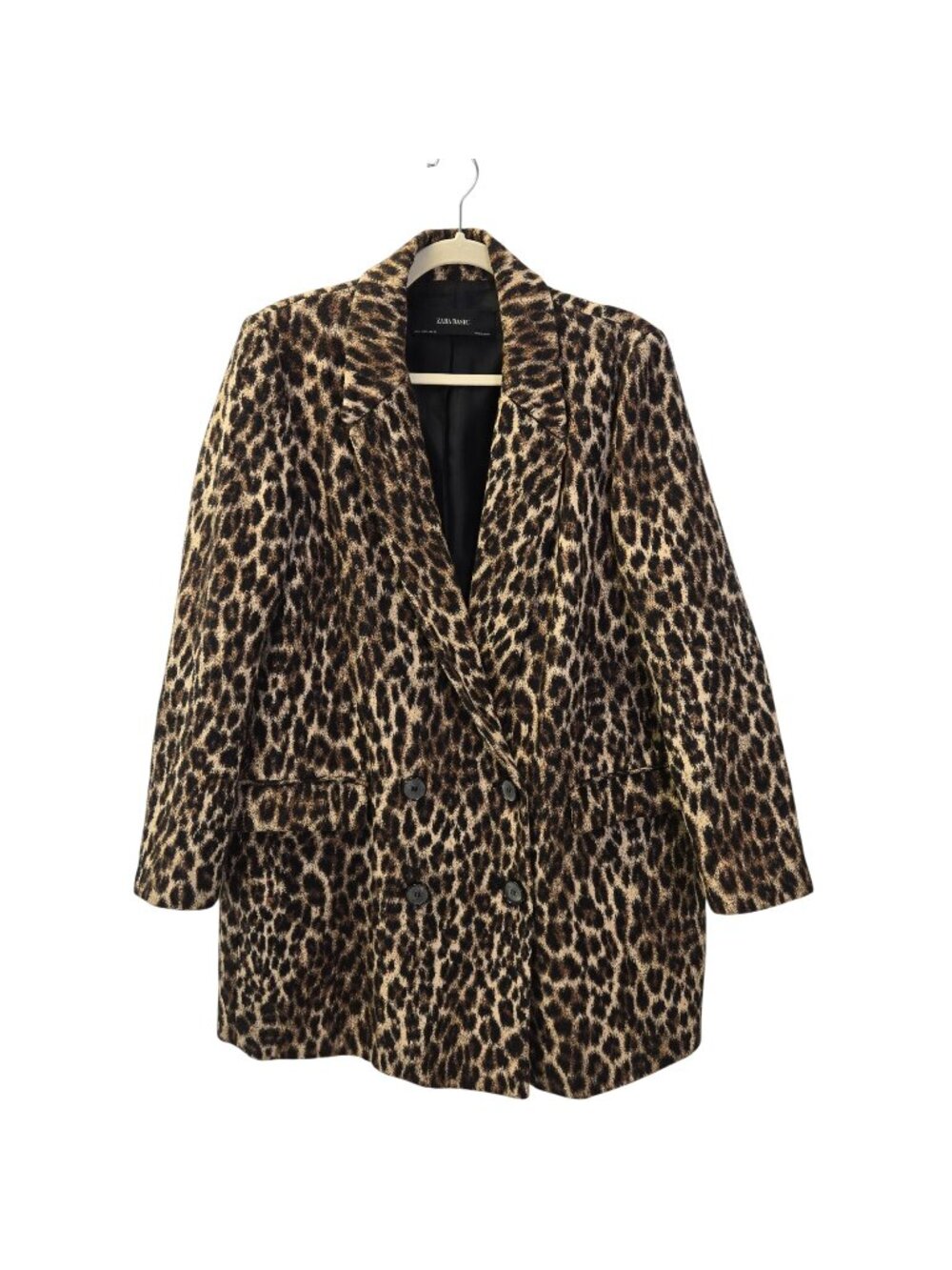 Zara Basic Leopard Print Double Breasted Peacoat Size XL